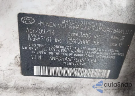 2014 Hyundai Elantra Se from USA, damaged, VIN 5NPDH4AE7EH519164